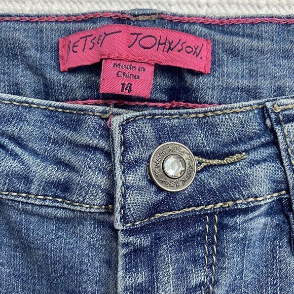 Betsey Johnson Girls 14 XOXO Sequin Embellished Patched Distressed Light Jeans - Picture 7 of 9